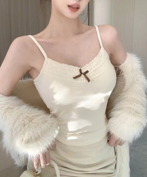 boemy(ボエミー)の「カップ付きリブリボン キャミソール(キャミソール・レディース・ホワイト/アイボリー/グレー/ブラック・FREE)」の9枚目の写真
