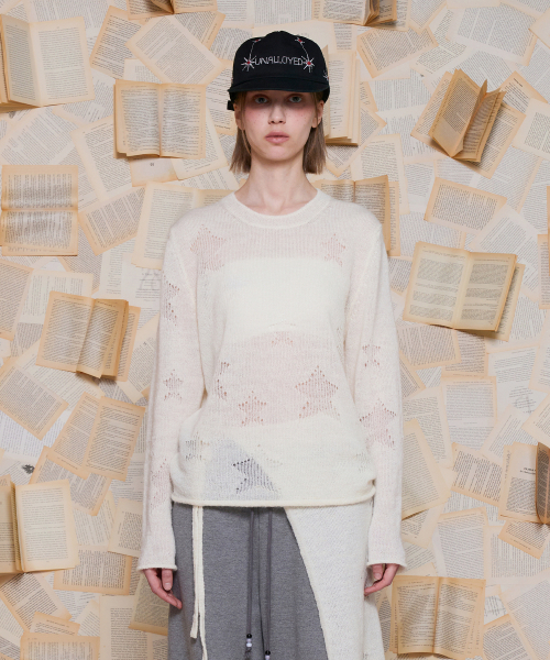 Mesh‑star knit / Ivory — айвори вязаная майка «Aiboリー»