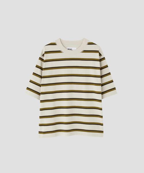 MHL.(エムエイチエル)の「OUTLINE STRIPE JERSEY TOP(Tシャツ/カットソー・メンズ・ホワイト系その他2・MEDIUM)」の1枚目の写真