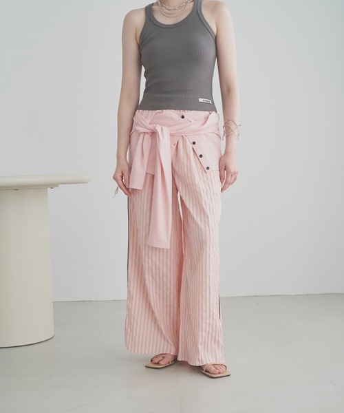 SOEMIN（ソミン）の「Relaxed piping pants／リラックスストライプパンツ（その他パンツ・レディース・ピンク/サックスブルー・FREE）」の6枚目の写真
