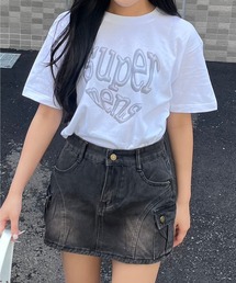 メタリックシルバーデザイン半袖Tシャツ(hsyd)
