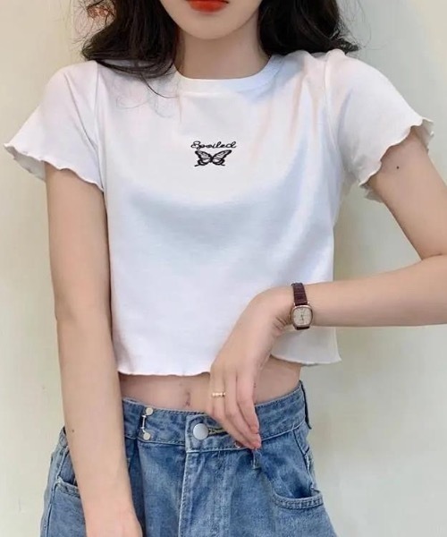 FUNdaysion(ファンデイション)の「ワンポイント刺繍ショートTシャツ(Tシャツ/カットソー・レディース・ブラック/ホワイト・M)」の7枚目の写真