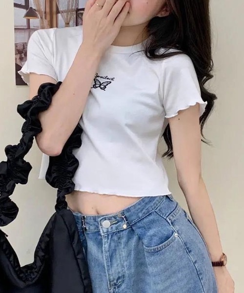 FUNdaysion(ファンデイション)の「ワンポイント刺繍ショートTシャツ(Tシャツ/カットソー・レディース・ブラック/ホワイト・M)」の18枚目の写真