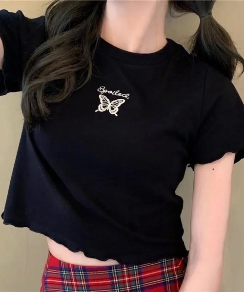 FUNdaysion(ファンデイション)の「ワンポイント刺繍ショートTシャツ(Tシャツ/カットソー・レディース・ブラック/ホワイト・M)」の8枚目の写真