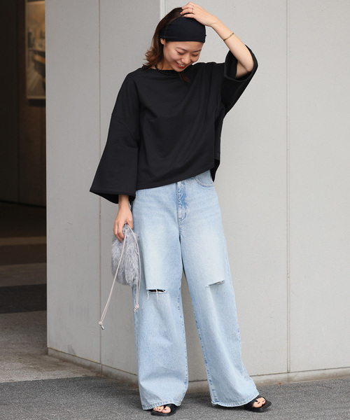 JOURNAL STANDARD relume(ジャーナルスタンダード レリューム)の「《WEB限定追加》バイオミニ裏毛ルーズプルオーバー(Tシャツ/カットソー・レディース・ブラック/チャコールグレー・FREE)」の4枚目の写真