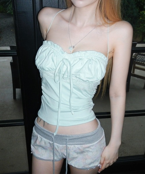 THEAIRTOWN(ジエアタウン)の「cinamon shirring top(キャミソール・レディース・アイボリー/ミント・FREE)」の1枚目の写真
