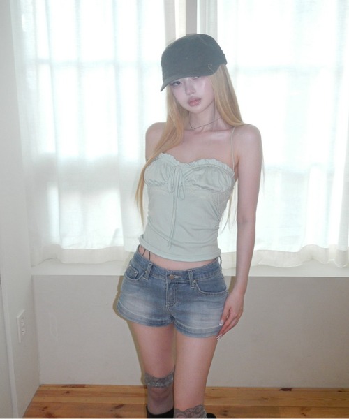 THEAIRTOWN(ジエアタウン)の「cinamon shirring top(キャミソール・レディース・アイボリー/ミント・FREE)」の7枚目の写真