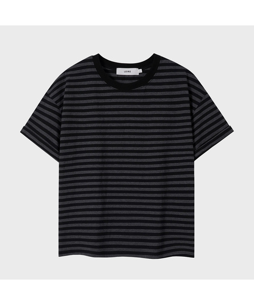 LEIRE(ルアール)の「エッセンシャルストライプクロップTシャツ (7カラー)(Tシャツ/カットソー・メンズ・ホワイト×ネイビー/ヘザーグレー/ネイビー/チャコールグレー/チャコール/ブラウン/バーガンディー・MEDIUM/LARGE/X-LARGE/XX-LARGE)」の2枚目の写真