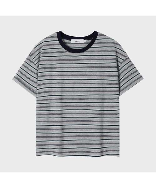 LEIRE(ルアール)の「エッセンシャルストライプクロップTシャツ (7カラー)(Tシャツ/カットソー・メンズ・ホワイト×ネイビー/ヘザーグレー/ネイビー/チャコールグレー/チャコール/ブラウン/バーガンディー・MEDIUM/LARGE/X-LARGE/XX-LARGE)」の3枚目の写真
