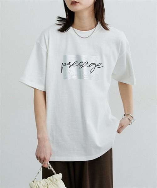nissen(ニッセン)の「【接触冷感・UVカット】綿100%箔プリントロゴTシャツ(Tシャツ/カットソー・レディース・ブラック/モカ/杢グレー/オフホワイト・L/M)」の1枚目の写真
