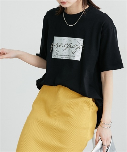 nissen(ニッセン)の「【接触冷感・UVカット】綿100%箔プリントロゴTシャツ(Tシャツ/カットソー・レディース・ブラック/モカ/杢グレー/オフホワイト・L/M)」の3枚目の写真