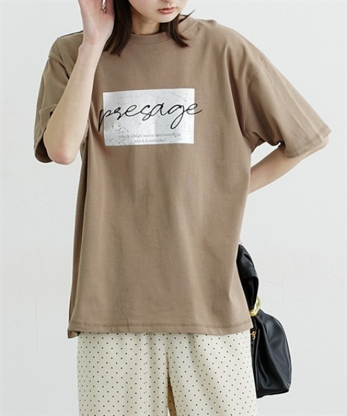 nissen(ニッセン)の「【接触冷感・UVカット】綿100%箔プリントロゴTシャツ(Tシャツ/カットソー・レディース・ブラック/モカ/杢グレー/オフホワイト・L/M)」の2枚目の写真