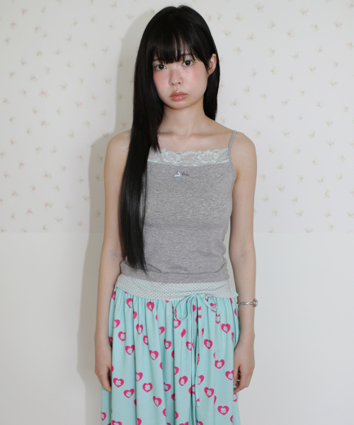 NOFFICIALNOFFICE(ノフィシャルノフィス)の「レーストリムキャミトップメランジグレー(Tシャツ/カットソー・レディース・その他・FREE)」の1枚目の写真