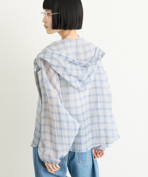 CIAOPANIC TYPY(チャオパニックティピー)の「∴シアークロップドジップチェックフードシャツ(シャツ/ブラウス・レディース・ブラウン/グリーン/ブルー/オフホワイト・ONE SIZE)」の4枚目の写真