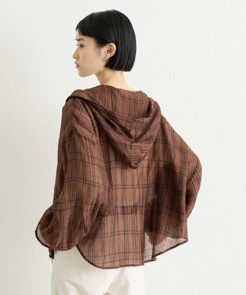 CIAOPANIC TYPY(チャオパニックティピー)の「∴シアークロップドジップチェックフードシャツ(シャツ/ブラウス・レディース・ブラウン/グリーン/ブルー/オフホワイト・ONE SIZE)」の6枚目の写真