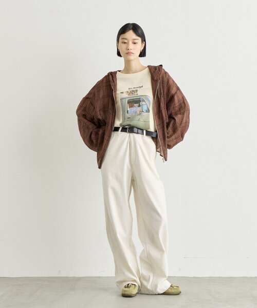 CIAOPANIC TYPY(チャオパニックティピー)の「∴シアークロップドジップチェックフードシャツ(シャツ/ブラウス・レディース・ブラウン/グリーン/ブルー/オフホワイト・ONE SIZE)」の9枚目の写真