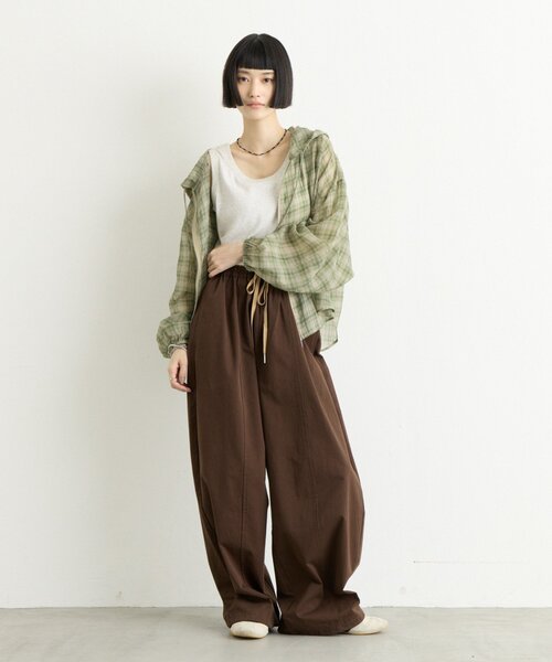 CIAOPANIC TYPY(チャオパニックティピー)の「∴シアークロップドジップチェックフードシャツ(シャツ/ブラウス・レディース・ブラウン/グリーン/ブルー/オフホワイト・ONE SIZE)」の14枚目の写真