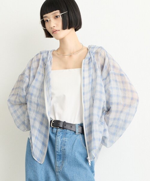 CIAOPANIC TYPY(チャオパニックティピー)の「∴シアークロップドジップチェックフードシャツ(シャツ/ブラウス・レディース・ブラウン/グリーン/ブルー/オフホワイト・ONE SIZE)」の18枚目の写真