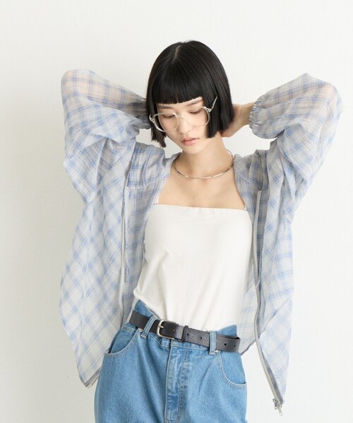CIAOPANIC TYPY(チャオパニックティピー)の「∴シアークロップドジップチェックフードシャツ(シャツ/ブラウス・レディース・ブラウン/グリーン/ブルー/オフホワイト・ONE SIZE)」の20枚目の写真