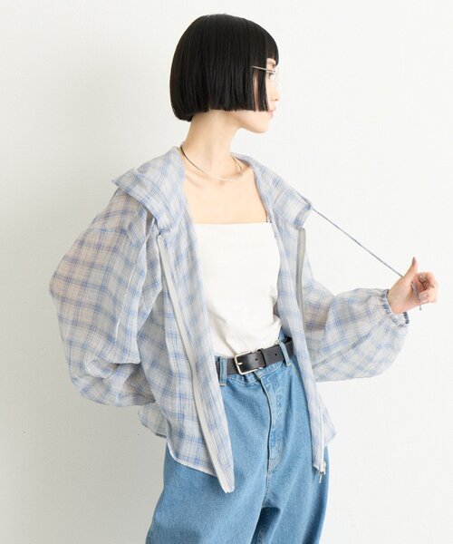CIAOPANIC TYPY(チャオパニックティピー)の「∴シアークロップドジップチェックフードシャツ(シャツ/ブラウス・レディース・ブラウン/グリーン/ブルー/オフホワイト・ONE SIZE)」の21枚目の写真