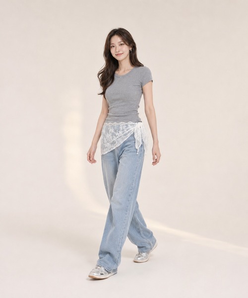 KONVINI(コンビニ)の「【KONVINI select】フラワーレースラップスカート レディース レイヤードスカート 重ね着 シアーレース バレエコア 韓国ファッション(スカート・レディース・ブラック/ホワイト・FREE)」の5枚目の写真
