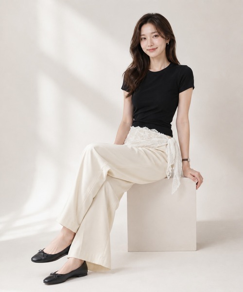 KONVINI(コンビニ)の「【KONVINI select】フラワーレースラップスカート レディース レイヤードスカート 重ね着 シアーレース バレエコア 韓国ファッション(スカート・レディース・ブラック/ホワイト・FREE)」の6枚目の写真