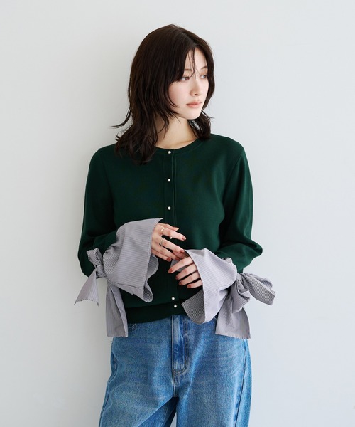 YECCA VECCA(イェッカヴェッカ)の「2way袖リボンカーディガン(カーディガン/ボレロ・レディース・ブラック/グリーン/グレイッシュベージュ・FREE)」の3枚目の写真