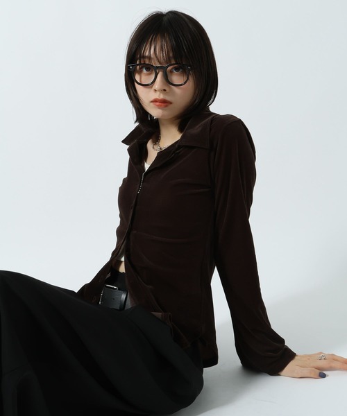 PAGEBOY(ページボーイ)の「クールベロアコンパクトシャツ【接触冷感】(シャツ/ブラウス・レディース・ブラック/ダークブラウン・FREE)」の14枚目の写真