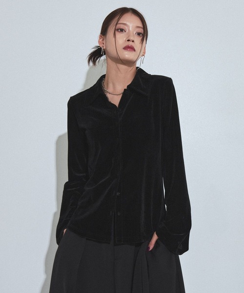 PAGEBOY(ページボーイ)の「クールベロアコンパクトシャツ【接触冷感】(シャツ/ブラウス・レディース・ブラック/ダークブラウン・FREE)」の5枚目の写真