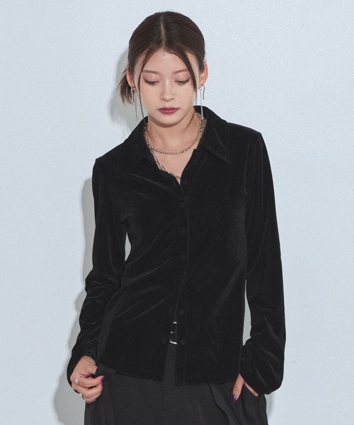 PAGEBOY(ページボーイ)の「クールベロアコンパクトシャツ【接触冷感】(シャツ/ブラウス・レディース・ブラック/ダークブラウン・FREE)」の6枚目の写真