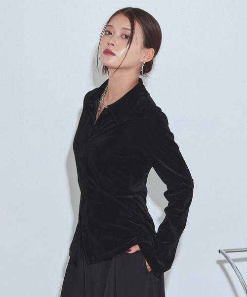 PAGEBOY(ページボーイ)の「クールベロアコンパクトシャツ【接触冷感】(シャツ/ブラウス・レディース・ブラック/ダークブラウン・FREE)」の7枚目の写真