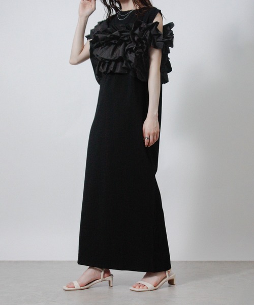 NYLAUS(ナイラス)の「【SG】2WAY ビスチェドッキングワンピース フリルワンピース ロングワンピース(ワンピース・レディース・ブラック/オフホワイト・M)」の8枚目の写真