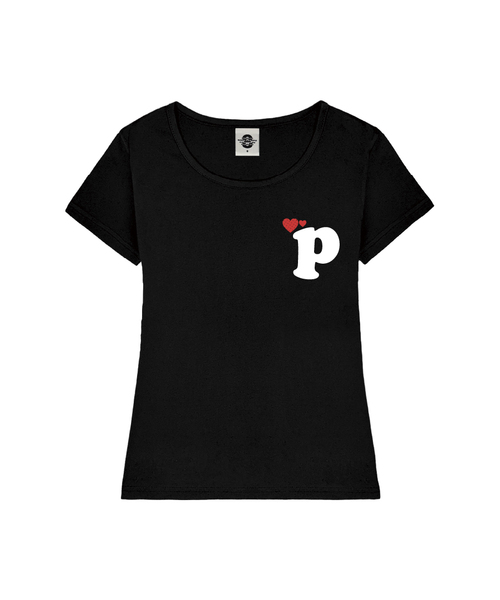PRIMATE（プライメイト）の「HEART P レディース Uネックスリムフィット半袖Tシャツ 6 COLORS（Tシャツ/カットソー・レディース・ホワイト/ネイビー/ミント/ブラック/ピンク/ミックスグレー・MEDIUM/SMALL）」の2枚目の写真
