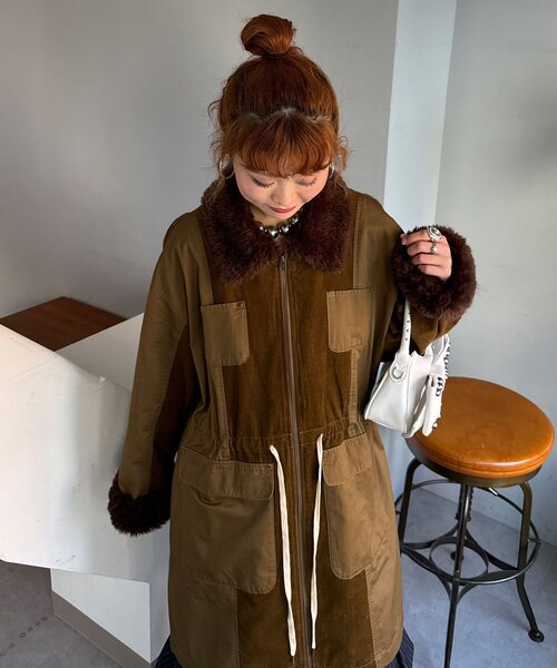 CIAOPANIC(チャオパニック)の「【UNESS/ユーネス】コーデュロイ切替モッズボアコート(ブルゾン・レディース・カーキ/ブラック・FREE)」の13枚目の写真