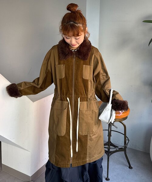 CIAOPANIC(チャオパニック)の「【UNESS/ユーネス】コーデュロイ切替モッズボアコート(ブルゾン・レディース・カーキ/ブラック・FREE)」の16枚目の写真