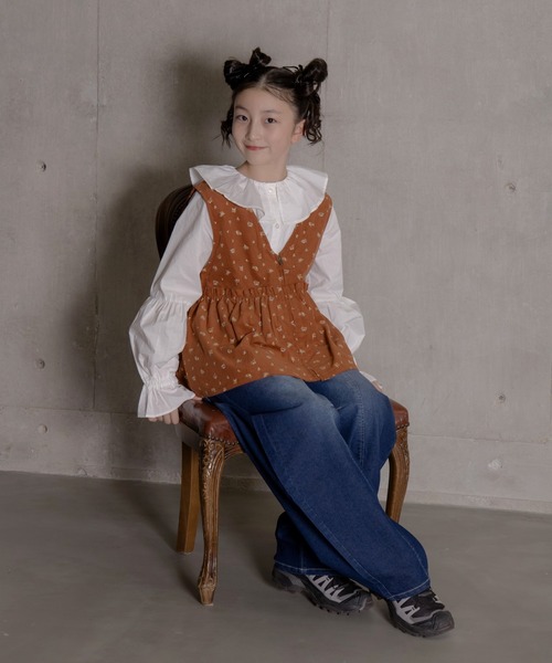 MAKE YOUR DAY(メイクユアデイ)の「ビッグフリルカラーブラウス■150.160cm(シャツ/ブラウス・キッズ・オフホワイト/レッド・150/160)」の5枚目の写真