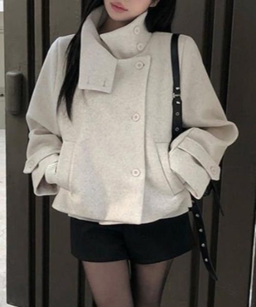 semplice(センプリチェ)の「ショートコート【韓国ファッション】(その他アウター・レディース・グレー/ベージュ/ブラック・F)」の3枚目の写真