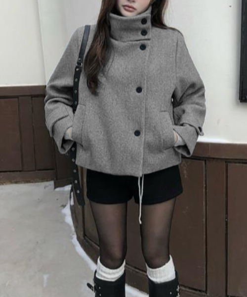 semplice(センプリチェ)の「ショートコート【韓国ファッション】(その他アウター・レディース・グレー/ベージュ/ブラック・F)」の5枚目の写真