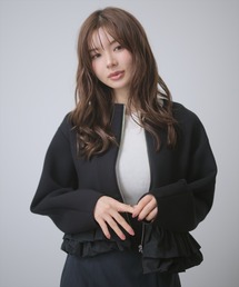 異素材ペプラムジップアップジャケット