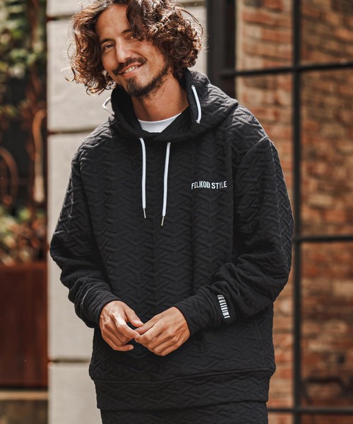 felkod(フィルコッド)の「mpa4256- Y Pattern Jacquard Hoodie ジャカードパーカー(F26F110)(パーカー・メンズ・ブラック×ホワイト/ブラック×ピンク・M/S/L)」の1枚目の写真