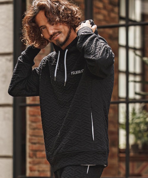 felkod(フィルコッド)の「mpa4256- Y Pattern Jacquard Hoodie ジャカードパーカー(F26F110)(パーカー・メンズ・ブラック×ホワイト/ブラック×ピンク・M/S/L)」の3枚目の写真