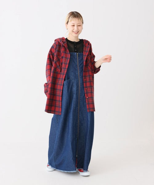 HEART MARKET(ハートマーケット)の「チェックフードシャツチュニック(シャツ/ブラウス・レディース・グレー/ベージュ/レッド/グリーン/イエロー/ネイビー・FREE)」の7枚目の写真