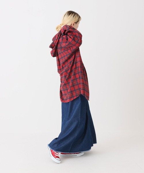 HEART MARKET(ハートマーケット)の「チェックフードシャツチュニック(シャツ/ブラウス・レディース・グレー/ベージュ/レッド/グリーン/イエロー/ネイビー・FREE)」の8枚目の写真