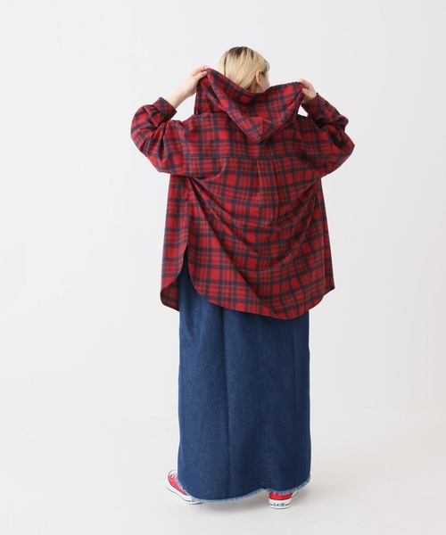 HEART MARKET(ハートマーケット)の「チェックフードシャツチュニック(シャツ/ブラウス・レディース・グレー/ベージュ/レッド/グリーン/イエロー/ネイビー・FREE)」の9枚目の写真