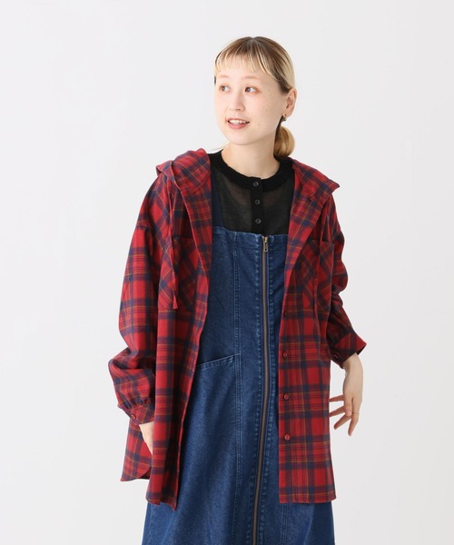 HEART MARKET(ハートマーケット)の「チェックフードシャツチュニック(シャツ/ブラウス・レディース・グレー/ベージュ/レッド/グリーン/イエロー/ネイビー・FREE)」の10枚目の写真