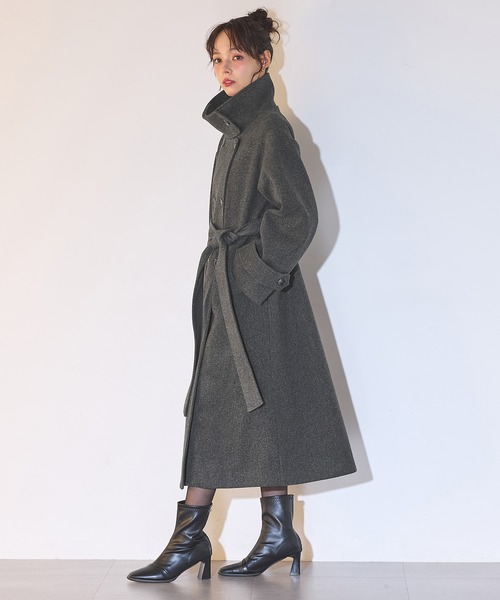 SOELA(ソエラ)の「【SOELA】スタンドカラーロングコート/WEB限定(その他アウター・レディース・チャコールグレー・M)」の2枚目の写真