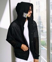mj12052- コットンラッセルメッシュ ハートパフワッペンフーディブルゾン(714-02938)