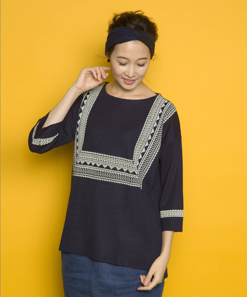 PLAIN CLOTHING（プレーンクロージング）の「額縁ニット【PLAIN CLOTHING】（その他トップス・レディース・アイボリー/ネイビー・FREE）」の13枚目の写真