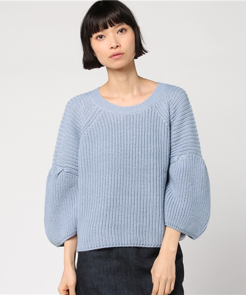 mysty woman（ミスティウーマン）の「アクリルウール畦編み袖タックプルオーバー（ニット/セーター・レディース・アイボリー/ブル－グレ－/ベージュ/ネイビー・FREE）」の15枚目の写真