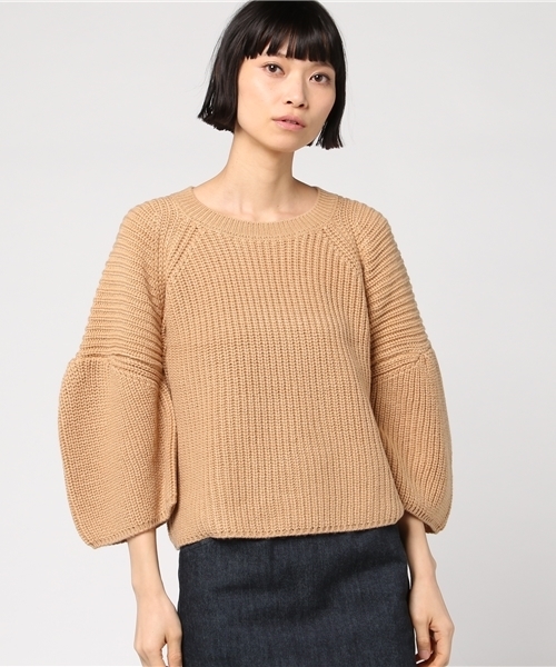 mysty woman（ミスティウーマン）の「アクリルウール畦編み袖タックプルオーバー（ニット/セーター・レディース・アイボリー/ブル－グレ－/ベージュ/ネイビー・FREE）」の16枚目の写真